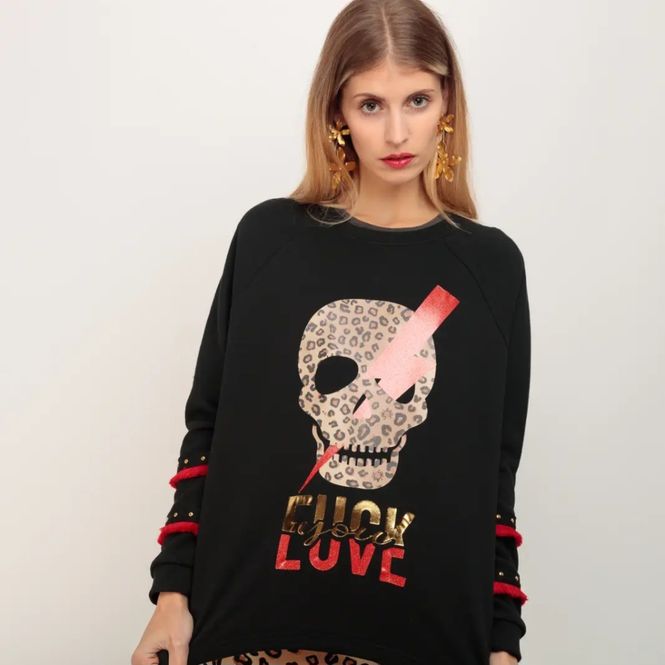 Hovedbilde Sweatshirt med frynser og leopardprintet Skull ...
